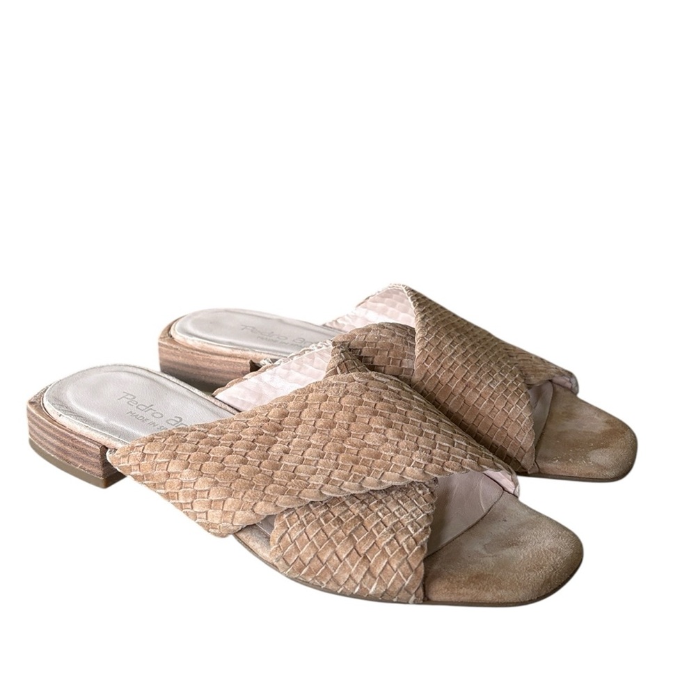 Pedro Anton Tan Woven Suede Leather Crisscross Sandals Mules - 6.5 / 7
